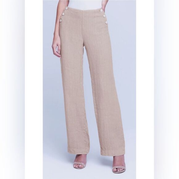 NWT L'agence Dee women's high rise linen wide leg sailor preppy casual pants 25 - Picture 8 of 8